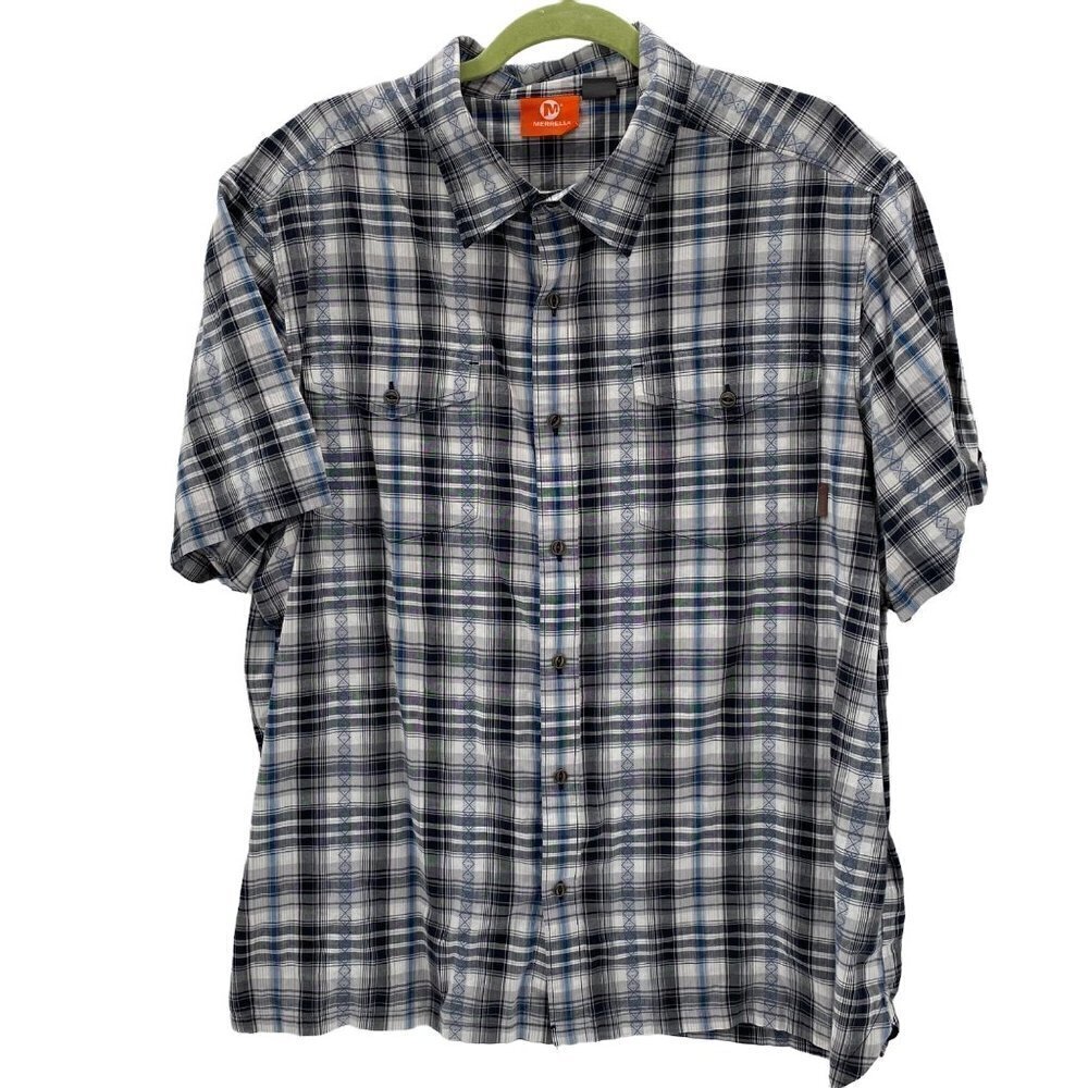 Merrell Grey/White Plaid Button Down Shirt Men's Size XXL